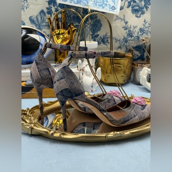 🆕 KURT GEIGER LONDON 🧿 NWOB Belgravia Pink Denim Vinyl High Heel, Sz 37 US 7 - Picture 12 of 16